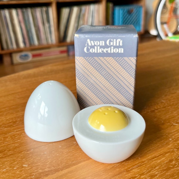 Vintage Avon Farm Fresh Salt & Pepper Shakers | Hard Boiled Egg Salt and Pepper Shakers | Egg-Shaped Ceramic Shaker Set | Collectible Avon