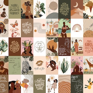 120 Stück, Afroamerikanische Frauen Kunst, Schwarzes Mädchen Wandkunst, Erde und Boho Wandcollage Kit, Grün und Braun Collage Kit, Affirmation Karten