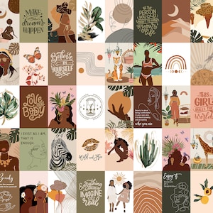 120 pcs, African American Women Art, Black Girl Wall Art, Earth and Boho Wall Collage Kit, Green and Brown Collage Kit, Affirmation Cards image 1