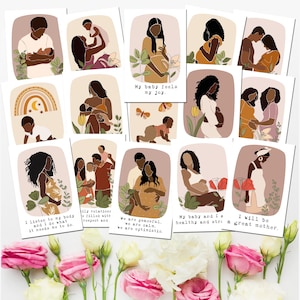 Conjunto de 100 tarjetas imprimibles de afirmación de nacimiento de mujeres afroamericanas, afirmaciones de embarazo, citas positivas de maternidad, afirmación digital