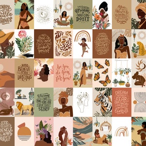 120 pcs, African American Women Art, Black Girl Wall Art, Earth and Boho Wall Collage Kit, Green and Brown Collage Kit, Affirmation Cards image 3