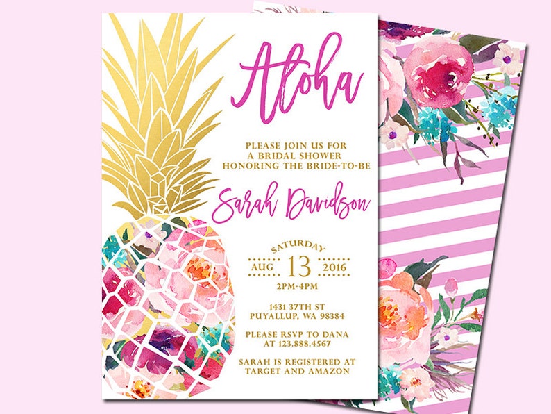 Pineapple Bridal Shower Invitation Tropical Aloha Pineapple Bridal Shower Invitation Tropical Aloha Lua