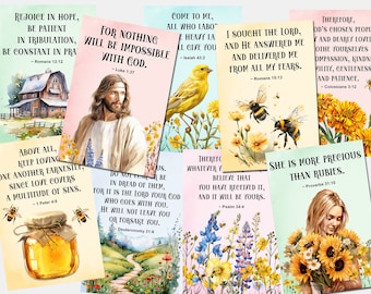 Bible Scripture Digital Cards 4x6'', Bee Scrapbooking, Bible Scripture Junk Journal Ephemera, Bible Verse Bee Floral Tags, Bible Journaling