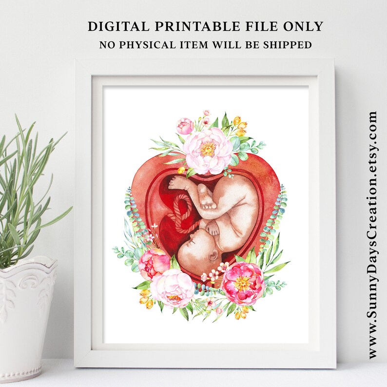 Pregnancy Watercolor Printable Wall Art Midwife Gift image 0