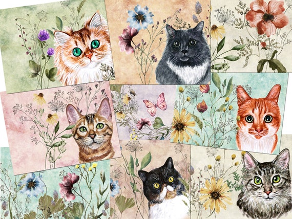 Watercolor Kitten Junk Journal Printable Page, Cat With Flowers Junk  Journal Kit, Junk Journal Paper Digital Collage Sheet, Instant Download 