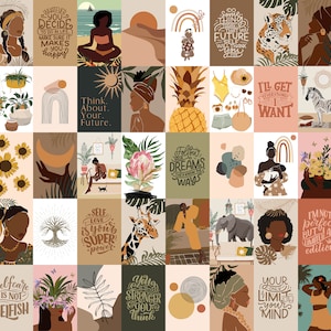 120 pcs, African American Women Art, Black Girl Wall Art, Earth and Boho Wall Collage Kit, Green and Brown Collage Kit, Affirmation Cards image 2