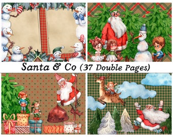 Santa Christmas Junk Journal Pages (37), Winter Watercolor Junk Journal Kit, Christmas Family Printable Papers, Printable Background Pages