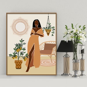 African American Women Art, Afro Women, Black Girl Wall Art, Black Woman Illustration, Female Portrait Print, Modern art