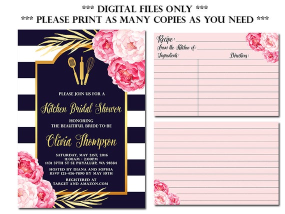 kitchen bridal shower invitation with recipe card stock the kitchen bridal shower invitation diy printable recipe card stock