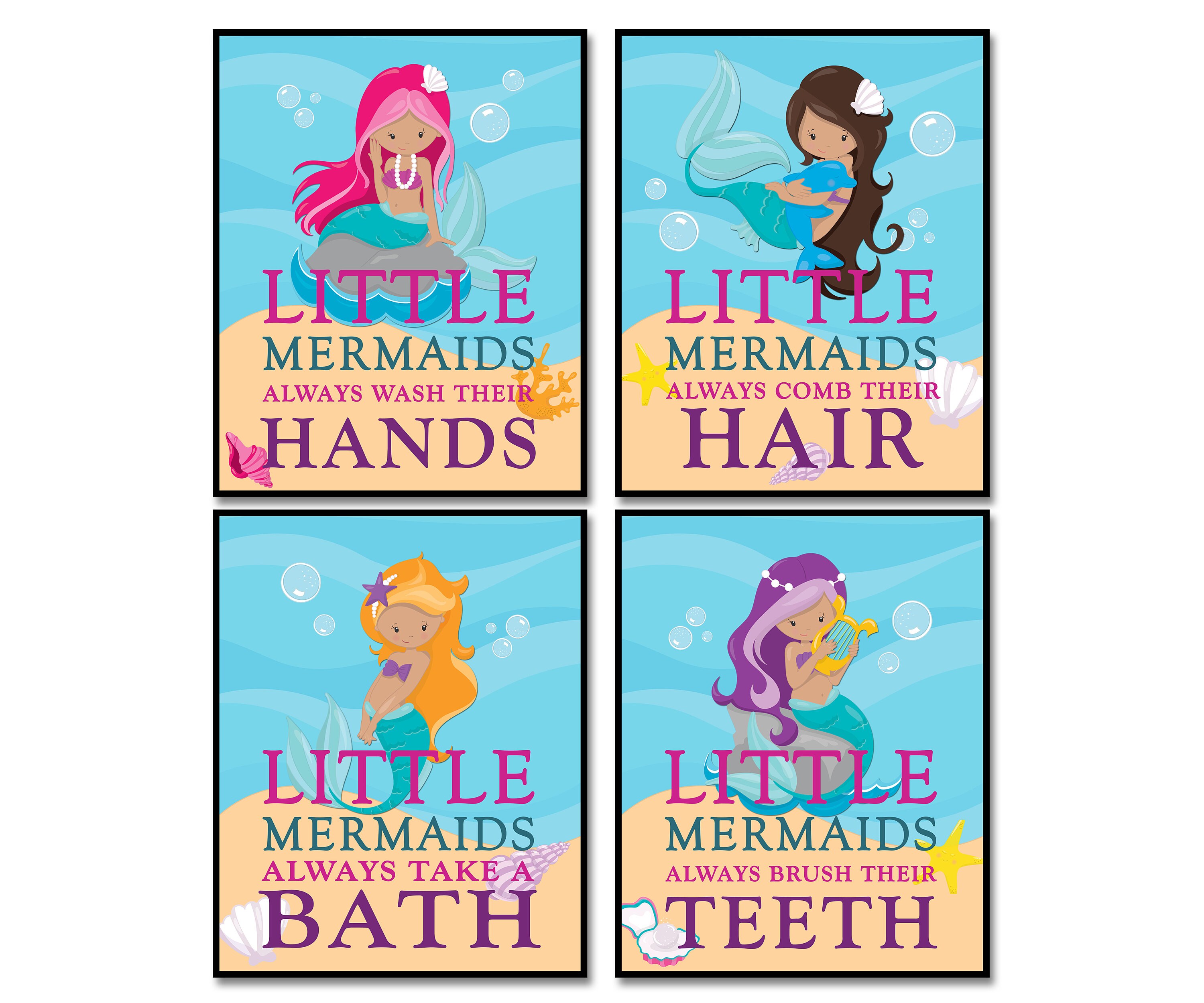 Set of 4 Little Mermaid Bathroom Rules Latin American Etsy