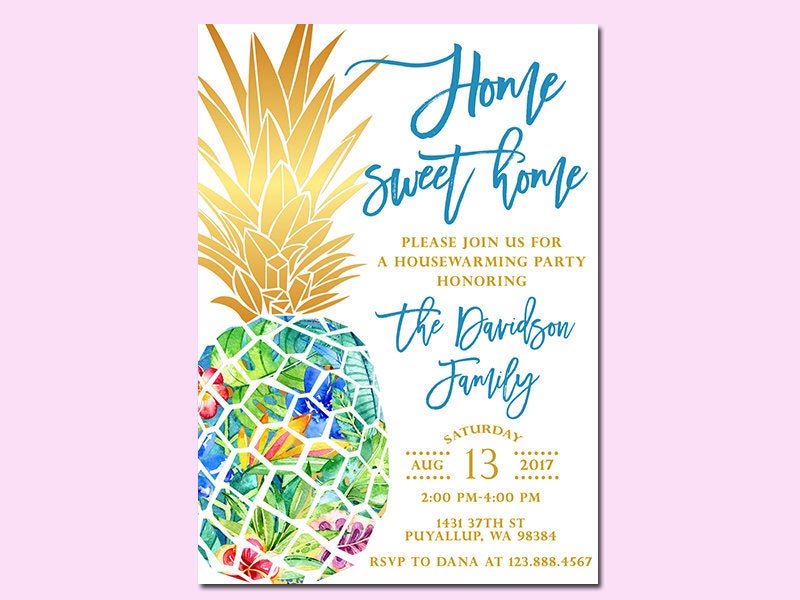 Pineapple Housewarming Party Invitation Home Sweet Home Etsy