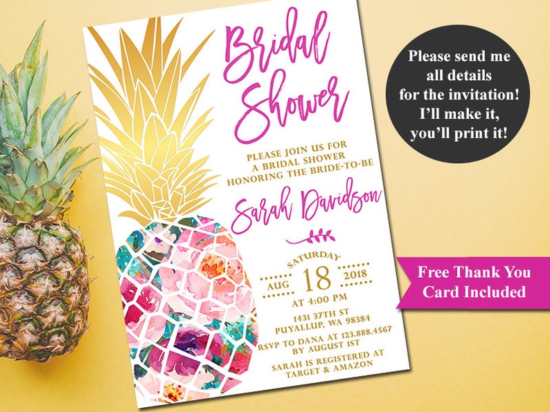 Pineapple Bridal Shower Invitation Tropical Aloha Image 0
