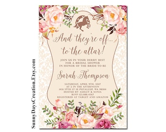 Kentucky Derby Bridal Shower Invitation, And they're off to the altar, Printable Digital File Only