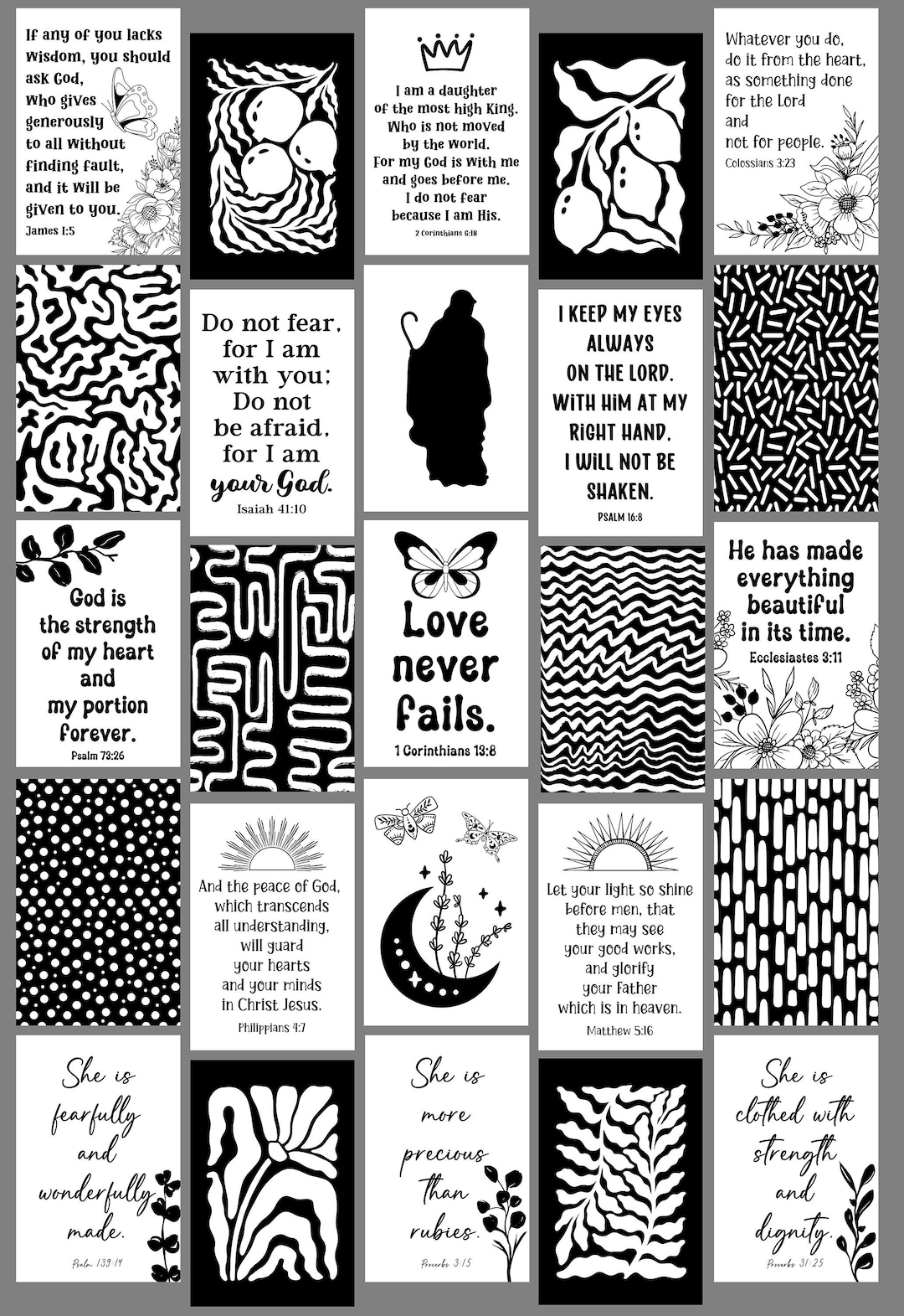 115 Pcs, Black and White Christian Nursery Girl and Boy Wall Art, Bible ...