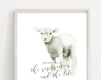 Watercolor Easter Lamb Print: Bible Verse Nursery Art (Digital Download)