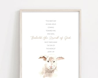 Lamb of God Watercolor Easter Print: Bible Verse Nursery Art (Digital Download)