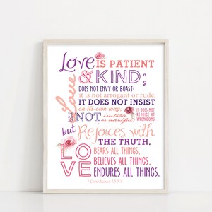 Amor imprimible - Signo de amor - 1 Corintios 13 Versículo bíblico Arte de la pared de las Escrituras - Día de San Valentín - DESCARGA INSTANTE Arte imprimible