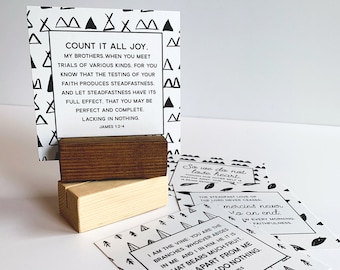 Moderne schriftkaarten met handgemaakt houten displayblok - christelijk cadeau
