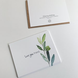 Papelería plana, Te amo amigo Tarjetas planas, Notas de San Valentín, Vegetación de acuarela, Regalo de amigo, Amistad, Tarjetas de aliento