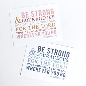 Tarjetas de las Escrituras, versículo de Josué 1:9, Sé fuerte y valiente, papelería infantil, tarjetas planas en blanco, regalos cristianos, tarjetas de ánimo