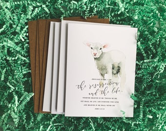 Easter Cards, Easter Greeting Card Set, Easter Lamb Stationery Set, Various Set Sizes, Blank Inside Notecards, Baptism card, Easter Bunny