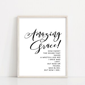 Amazing Grace Hymn Wall Art - Black and White Printable Hymn - Amazing Grace Sign - John Newton Printable Art - INSTANT DOWNLOAD