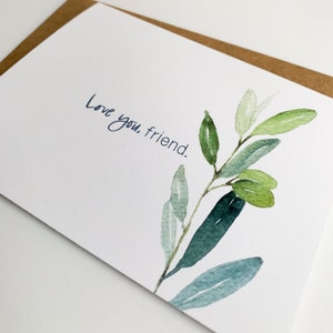 Freund Karte, Liebe dich Freund Briefpapier, Valentinskarte, Aquarell Grün Klappkarte Notecards