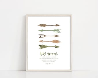 Psalm 127 Nursery Art: Watercolor Arrows Bible Verse (Digital Print)