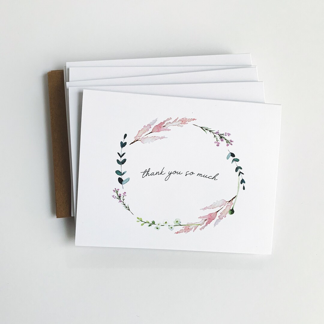 Floral Wreath Thank You Note Card Set With Craft Envelopes - Etsy