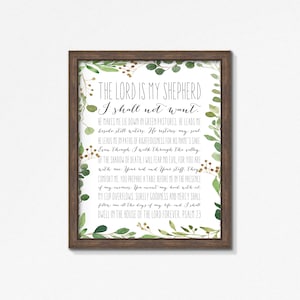 Psalm 23 Vines Poster Print, The Lord is My Shepherd Premium Print, Eucalyptus Watercolor Greenery, Multiple Sizes, Made to Order