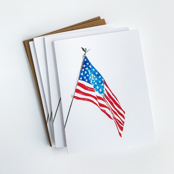 American Flag Card, USA Flag stationery, Land of the Free Because of the Brave, Military gift, Patriotic Greeting Card, Blank Inside