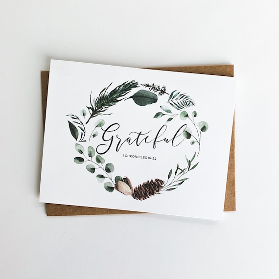 Grateful Christmas Cards, Christmas Thank You Notes, Thank you cards, Eucalyptus Winter Wreath, Flat Christmas Stationery, Note cards