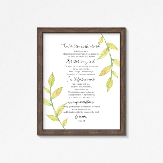 Psalm 23 Poster/Print - The Lord Is My Shepherd Premium Print - Watercolor Vines - Watercolor Greenery - Multiple Sizes - Made to Order