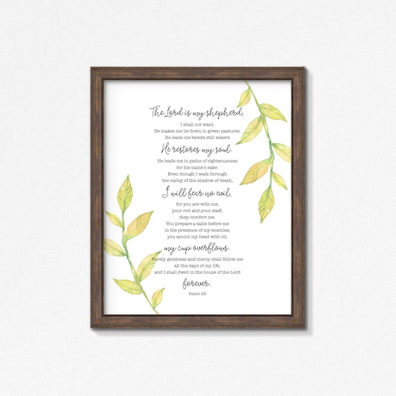 Psalm 23 Poster/Print - The Lord Is My Shepherd Premium Print - Watercolor Vines - Watercolor Greenery - Multiple Sizes - Made to Order