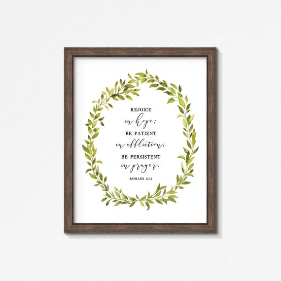 Romans 12 12 Poster/Print - Rejoice in Hope Premium Print - Watercolor Greenery - Multiple Sizes - Made to Order