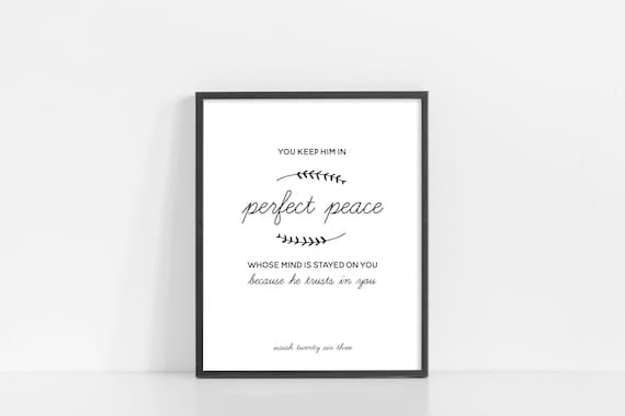 Perfect Peace Printable - Isaiah 26:3 Bible Verse Scripture Art  8x10" Digital Print - Black and White Printable Art - INSTANT DOWNLOAD