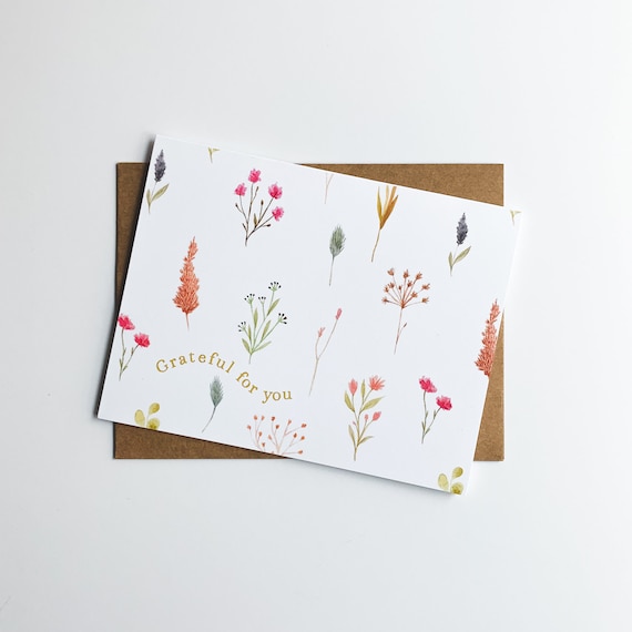 Grateful for you Stationery Set, Wildflower Thank You Cards, Birthday Cards, Blank Inside