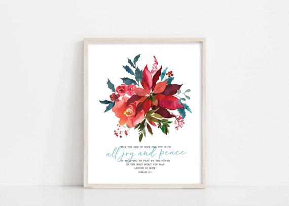 Christmas Poinsettia Printable Sign, Christmas Wreath Digital Print, Printable Wall Art, Christmas Decor, Holiday Sign, INSTANT DOWNLOAD