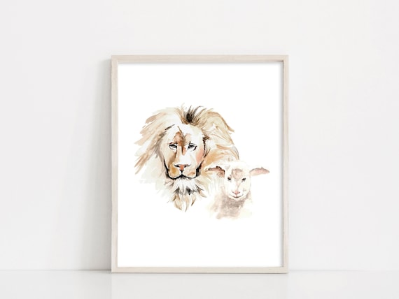 Lion Lamb Watercolor Digital Download, Lion Watercolor, Lamb Watercolor, INSTANT DOWNLOAD