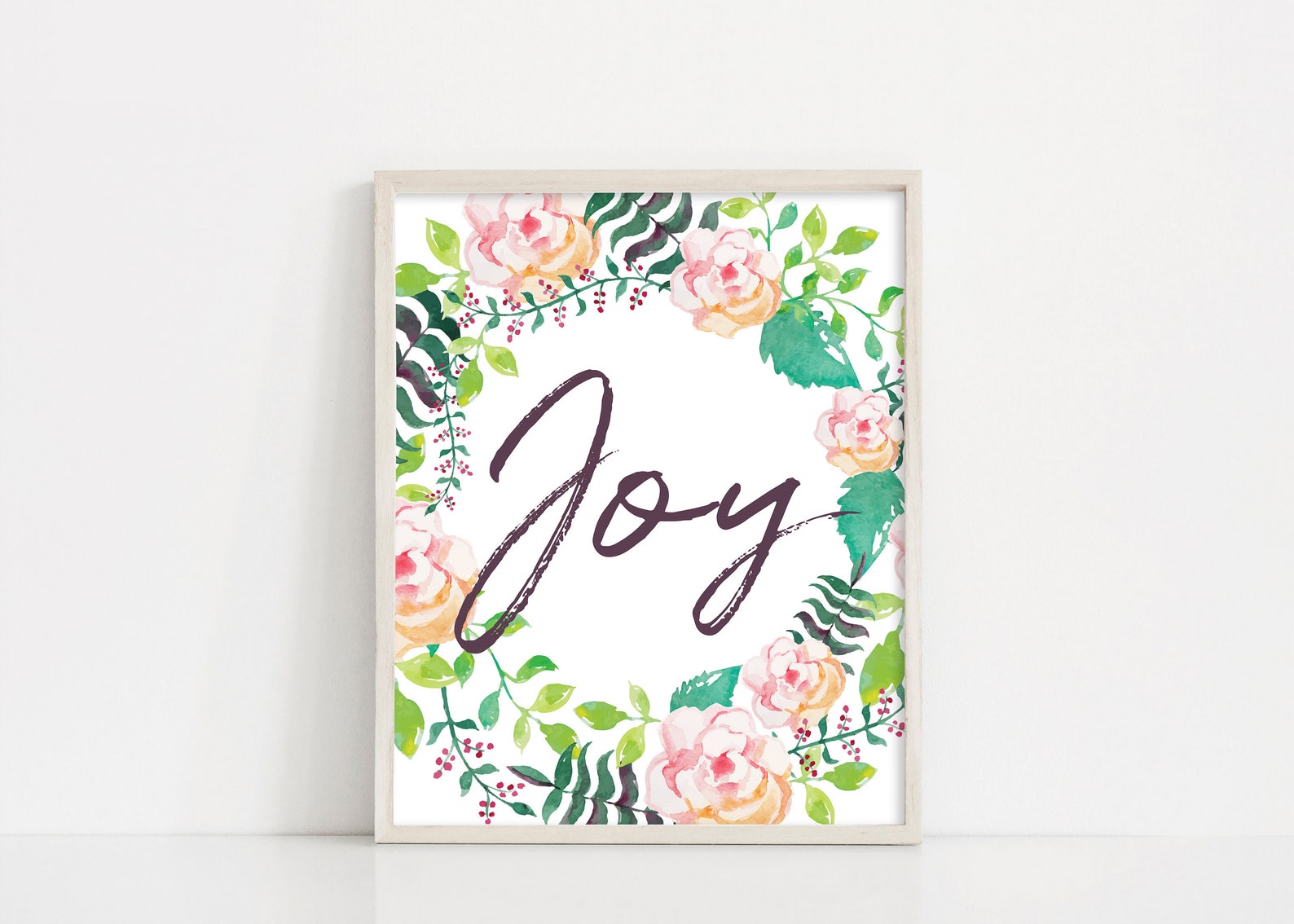 Joy Watercolor Wreath Printable Art 8x10 Digital Print | Etsy