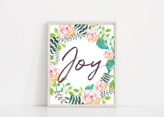 Joy Watercolor Wreath Printable Art - 8x10" Digital Print - Watercolor Floral Wreath - Pink Floral Quote - INSTANT DOWNLOAD