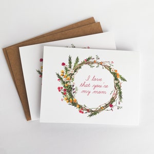 Muttertagskarte, Blumenkranz, Ich liebe dich, Mama, gefaltetes Briefpapier für Mama, leere Innennotiz, Ich liebe dich, Mama