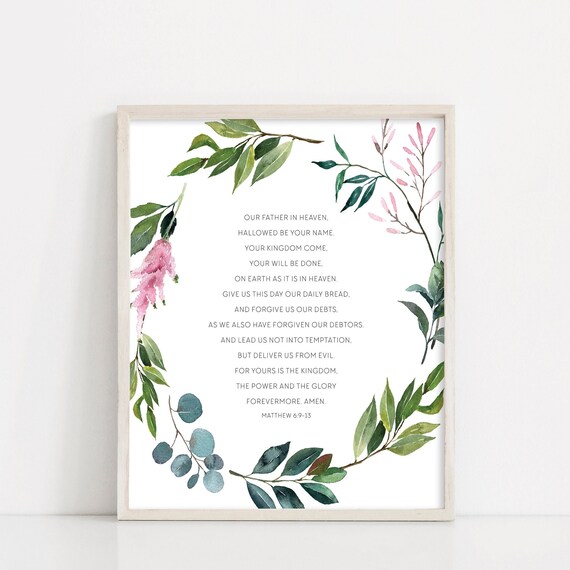 The Lord's Prayer Sign, The Lords Prayer Wall Art, Printable Art, Watercolor wreath, INSTANT DOWNLOAD