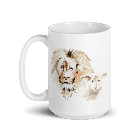 Lion Lamb  Coffee Mug, Psalm 27 Cup, Christmas Gifts, Ceramic Mug, Gift Mug, Inspirational Coffee Cup, Birthday Gift Idea