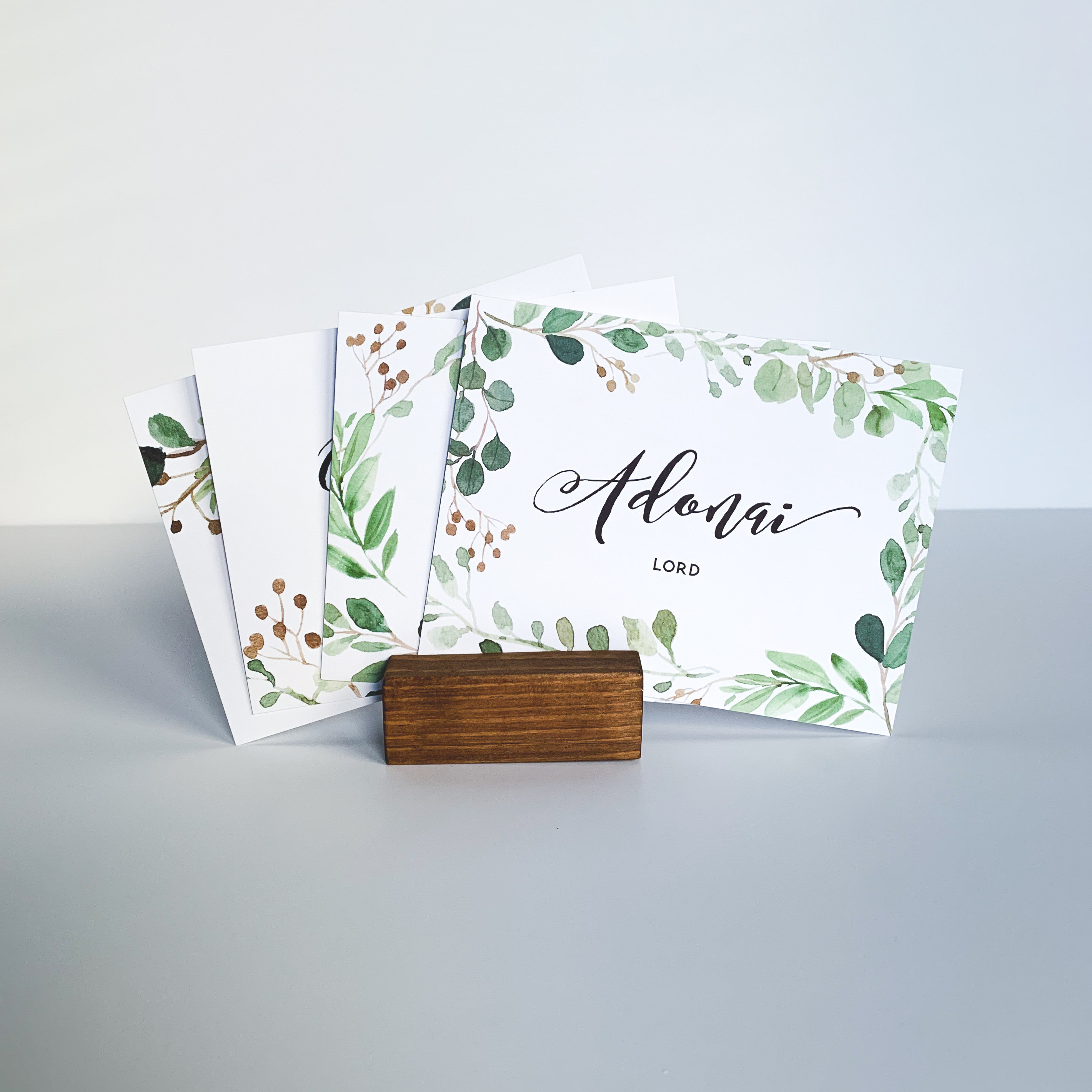 Names of God Cards of 4 With Display Block, Custom Set, Hebrew Names of