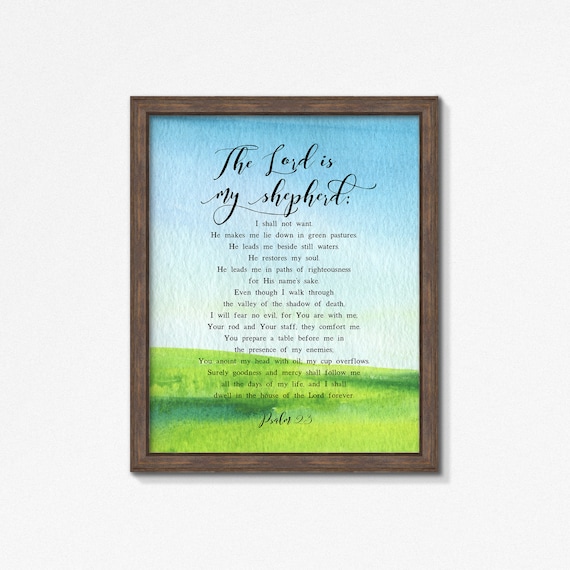 Psalm 23 Watercolor Poster Print, The Lord is My Shepherd Premium Print, Watercolor Greenery, Multiple Sizes, Made to Order