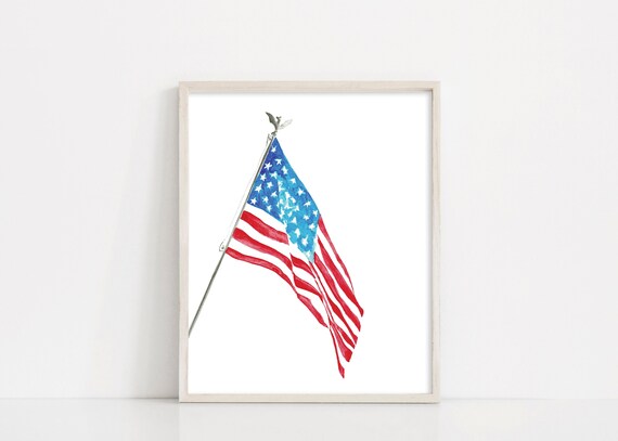 American Flag Watercolor, US Flag, Land of the Free Home of the Brave, Digital Download, America Flag Printable, Flag Sign, Red White Blue