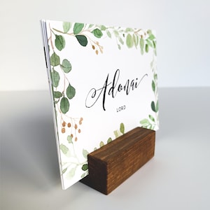 Jeu de cartes personnalisées noms de dieu, présentoir en option, jeu personnalisé, présentoir pour cartes noms de dieu hébreux, cartes de correspondance plates, eucalyptus