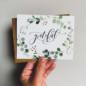 Dankbare eucalyptuskaarten, bedankkaarten, bruiloft briefpapier set, blanco binnenkaarten, gevouwen blanco binnenin, aanmoedigingskaarten