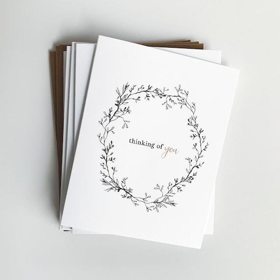 Thinking of you Note Cards, Black and White wreath, Sympathy cards, Gift for her, Thinking of you Stationery